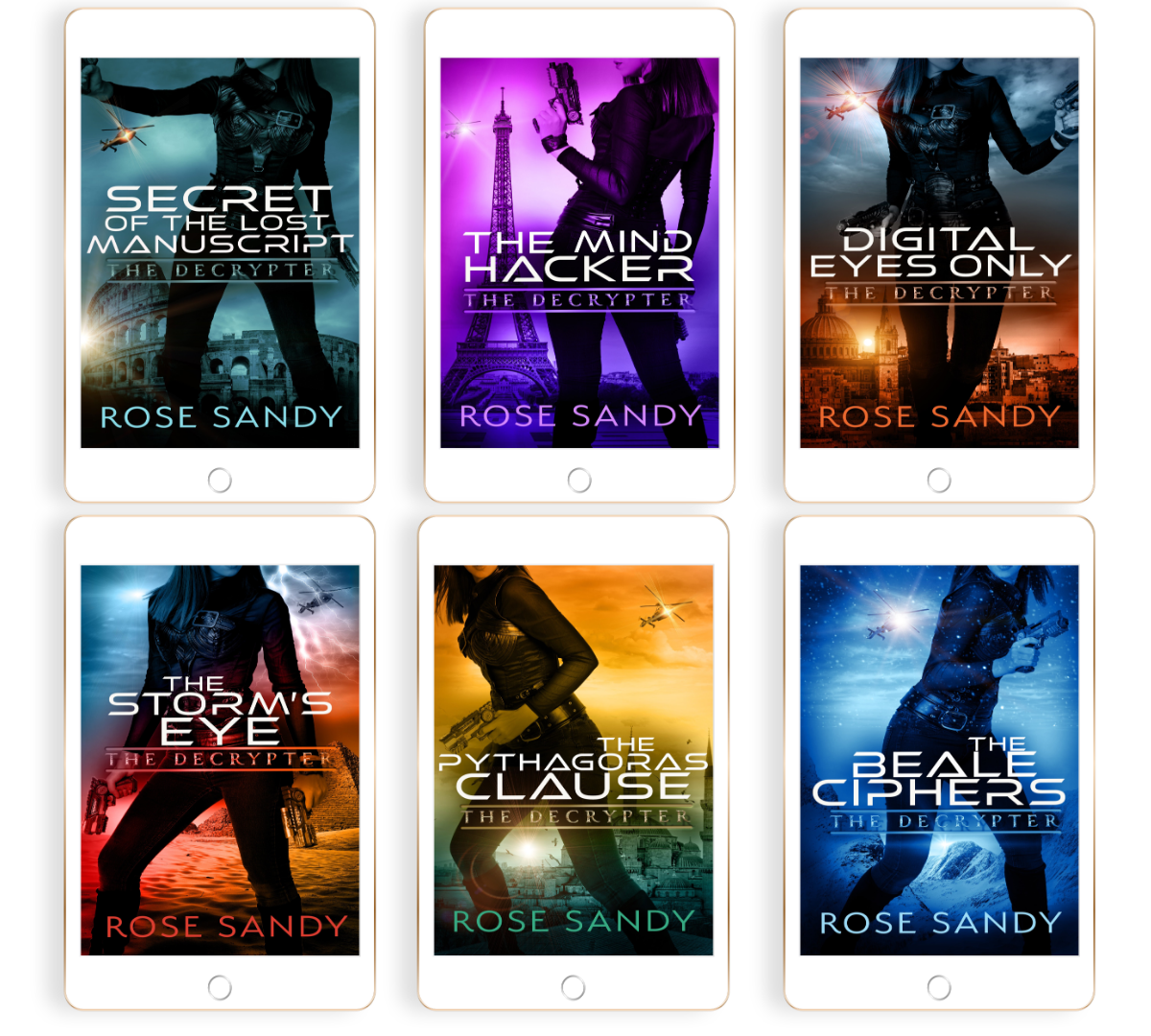 The Decrypter Thriller Series 6 book - Bundle 3: Codes, Conspiracies & Globe-Trotting Adventure by Rose Sandy -(EBOOKS) Books 13-18